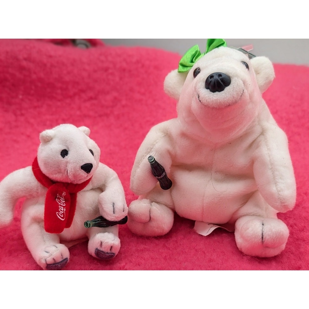 World Of Coca Cola Plush Polar Bears‎ (Qty 2) Collectables  With Bottles Vintage